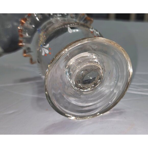 Vintage Hand-Painted Ruffled Edge Glass Vase With Gold Accents & Floral Design - Picture 7 of 13